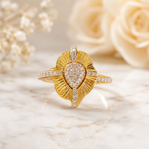 Premium 14K <b>Gold</b> Designer Floral <b>Ring</b> with Diamond Look Stones Stylish Wedding Jewelry for Women Buyers - Product Image 1