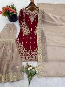 Ensemble Sharara de luxe 3 pièces en soie - Broderie Zari Dori et perles de haute qualité |   Collection de mariage festive - Product Image 5