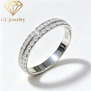 Timeless Double Row 14K White Gold Lab Grown Diamond Full Pave <b>Bangle</b> & Ring <b>Set</b> Stackable Fine Jewelry - Product Image 4