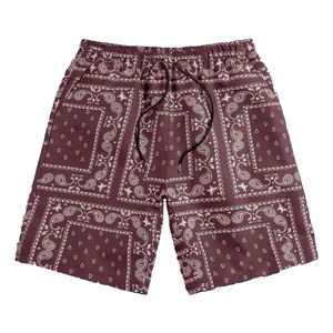 Pantalones Cortos de Playa para Hombre con Estampado Paisley, 100% Poliéster Satinado, Cintura con Cordón, Estilo Casual, Transpirables, de Longitud Media - Product Image 1