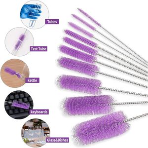Set di spazzole per la pulizia delle bottiglie con tubo in nylon da 8 pollici, con gancio per bottiglie e tazze a collo stretto, set da 10 pezzi - Product Image 6