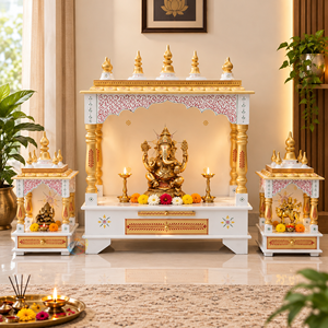 Temple traditionnel artisanal en bois de manguier vertical pour la prière hindoue, rangement pour les portes, pour la maison, le bureau, la salle de méditation - Cadeau d'anniversaire - Product Image 1