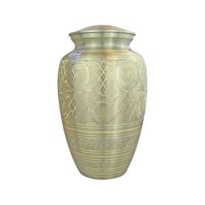 Urne commémorative en métal style marbre blanc doré Uzair Handicrafts avec motif vague fluide, design personnalisable pour cendres funéraires - Product Image 4