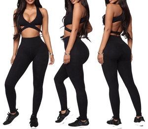 Ensembles de yoga pour femmes en gros : Design premium, respirants, anti-transpiration, tenue de fitness 2 pièces avec logo en strass à la taille - Product Image 1