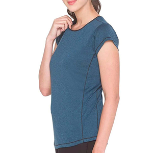 T-shirt en tricot à manches courtes et col rond pour femme, couleur unie, séchage rapide, coupe ajustée, décontracté, printemps-été, 100% polyester - Product Image 5