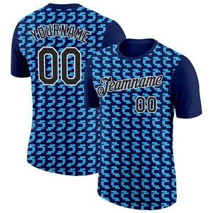 Maillot de sport personnalisé imprimé par sublimation bleu noir à manches courtes unisexe respirant pour adulte Nom de l'équipe 00 Votre nom 00 Devant - Product Image 3