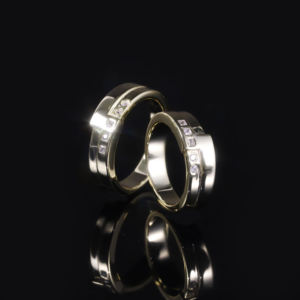 Modern Geometric Wedding Bands 14K Solid <b>Gold</b> Lab Grown Diamond Prong Setting Channel <b>Set</b> Unisex <b>Rings</b> - Product Image 4