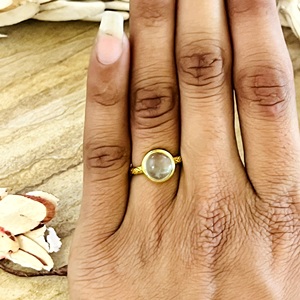 Market Favorite Bohemia <b>Solitaire</b> Gemstone <b>Ring</b> Minimalist Brass Women 18k Gold & <b>Silver</b> Plated Prehnite Wholesale/OEM/ODM - Product Image 5