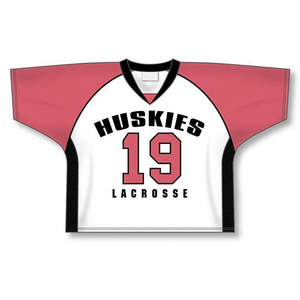 Maillot de lacrosse pour homme, blanc, rouge, noir, col en V, manches courtes, respirant, polyester, uniforme d'équipe adulte, hiver, grande taille, imprimé sur le devant - Product Image 1