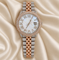 Montre de luxe pour femme Raj Gems, quartz, chiffres romains, effet perle, aiguille date, bracelet en verre 18 mm, acier inoxydable 43 mm, style Hip Hop