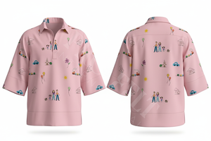 Camisas de Vestir con Estampado Familiar Personalizado, Diseño a Mano, Estilo de Dibujos Animados, Negras, Casuales, Holgadas, Largas, para Hombre, MOQ Bajo, OEM, ODM - Product Image 6