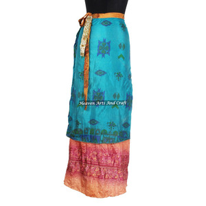 Sari indien ethnique de créateur, double couche réversible, jupe longue enveloppante en soie magique à 2 couches - Product Image 5