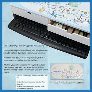 Custom Cartoon Monitor Riser Desk Organizer 2 Drawer Keyboard Space Saver Desktop <b>Storage</b> <b>Rack</b> - Product Image 6