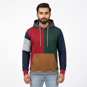 Sweat à capuche pour homme à manches contrastées avec poche kangourou chinée, capuche à cordon de serrage réglable et poignets côtelés - Product Image 5