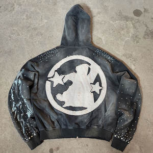 Sudadera con capucha de algodón pesado transpirable, lavada y desgastada estilo vintage, con cremallera, para hombre, de punto, con logo, OEM de fábrica, personalizada para invierno - Product Image 2