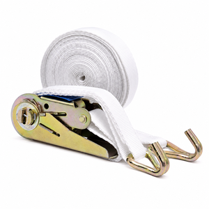 Premium 25mm <b>White</b> Polyester <b>Cargo</b> Lashing Strap Heavy Duty Ratchet Strap Ratchet Tie Down Strap - Product Image 1