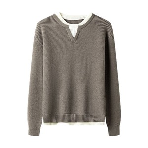 Pull en tricot pour homme à col en V, style color block, décontracté, polyvalent, à manches longues, style minimaliste rétro - Product Image 1