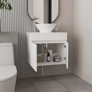 Manchester Two-Drawer Vessel <b>Sink</b> Vanity with Open <b>Shelf</b> White Bathroom Vanities - Product Image 5
