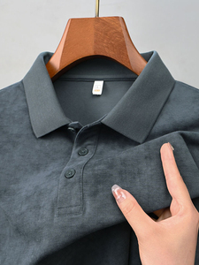 T-shirt décontracté pour homme en coton Sorona tissé, respirant, anti-humidité, antibactérien, gris fumé de haute qualité - Product Image 5