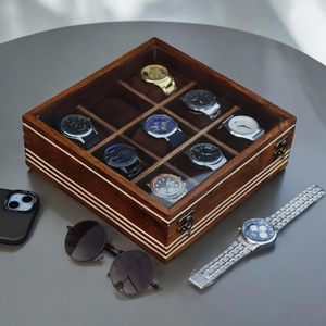 Boîte de rangement pour montres AHTE MANUEXPO UR-065 pour hommes, en bois, 12 emplacements, luxe, bois de rose indien, organisateur de montres fait main, coussinets en velours - Product Image 4