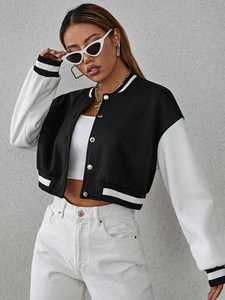 Women's Cropped <b>Quilted</b> Winter Varsity Jacket Premium Letterman Bomber Custom Embroidery Streetwear OEM Wholesale Fashion <b>Wool</b> - Product Image 3