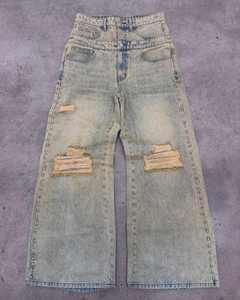 Jeans Rectos Vintage de Algodón para Hombre, de Alta Calidad, Estilo Diseñador, Color Sólido, Desgastados, Rotos, de Pierna Recta, Dobles - Product Image 1