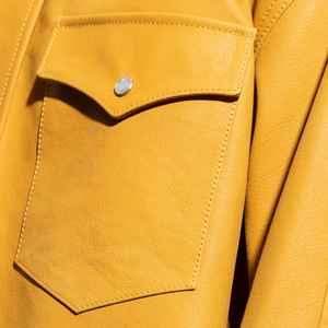 Chemise décontractée pour homme en cuir jaune moutarde, boutons en corne non tissés, manches courtes, couleur unie, style hiver, 360g, brodée - Product Image 5