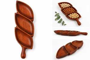 Plateau à collations en bois moderne, fait main, décoratif, avec poignée, pour bar à café, table à manger et décoration intérieure - Product Image 3
