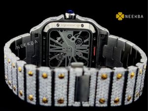 นาฬิกาโมอิสซาไนต์ดีไซน์โปร่งหรูหรา - รุ่นโลหะสองสี ประดับโมอิสซาไนต์บนตัวเรือนสแตนเลสสตีลจากอินเดีย - Product Image 6