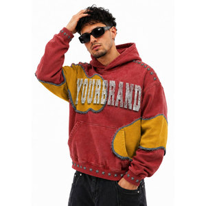 Sudadera con Capucha YOURBRAND para Hombre, Estilo Oversize, Bloques de Color Rojo y Amarillo, Estilo Urbano, Felpa Francesa 100% Algodón, Estilo Otoñal - Product Image 4