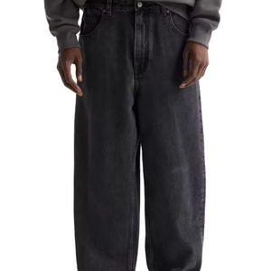Jean en denim ample et décontracté pour homme, style vintage, coupe large, en coton élasthanne lavable et écologique, taille mi-haute, tendance hiver/printemps - Product Image 1