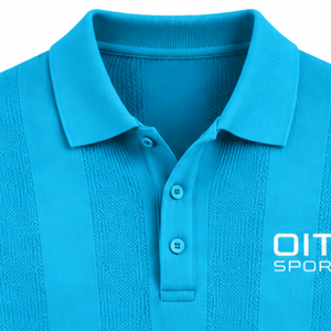 Pull-over Polo Tricoté Homme Bleu Aqua à Manches Longues, Motif Rayures Texturées, Col et Poignets Côtelés, Décontracté, Haut de Gamme, Tendance - Product Image 3