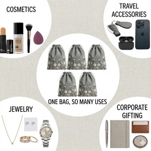 Indian Manufacture Floral Brown Embroidered <b>Drawstring</b> <b>Bag</b> for Gift Packaging or Wedding Use Available at Good Price - Product Image 5