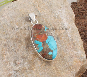 Colgante de Turquesa Natural al por Mayor, Plata de Ley 925, Gema Rosa Ovalada, Fabricante de Joyería, Precio al por Mayor, Directo de Fábrica - Product Image 2