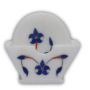 Export Quality 6 Piece White Marbal <b>Coaster</b> <b>Set</b> Stone White & Blue - Product Image 1