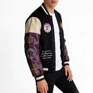เสื้อแจ็คเก็ตวาร์ซิตี้แบบยูนิเซ็กซ์  รักษ์โลก สำหรับฤดูใบไม้ร่วง  ผ้าโพลีเอสเตอร์/คอตตอน  ตกแต่งด้วยผ้าปะติดปะต่อ  ปักตราสัญลักษณ์ด้านหน้า  ปกคอเสื้อพับได้  ติดกระดุมแถวเดียว - Product Image 5