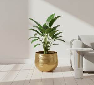 Pot de fleurs rond moderne en métal doré martelé, durable et écologique, personnalisé, pour la décoration intérieure - Product Image 3