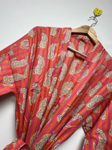 Handmade Floral Print 100% Cotton <b>Long</b> Sleeve V-neck <b>Kimono</b> Robe-Lightweight Summer Nightwear Lounge Wear One Size - Product Image 4