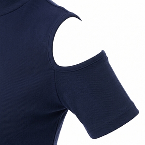 Blusa Casual de Lino para Mujer, Holgada, con Hombros Descubiertos y Manga Recortada, Tejida, OEM ODM, Venta al por Mayor, Logotipo Personalizado de Fábrica, MOQ Bajo - Product Image 5