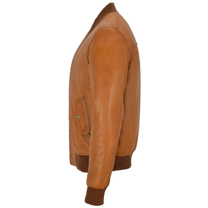 Blouson aviateur en cuir véritable marron pour homme, col rabattu, fermeture éclair, vêtement décontracté pour l'automne - Product Image 1
