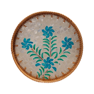 Custom Woven Rattan <b>Tray</b> with Mother of Pearl Details for Wholesale Market - Product Image 3