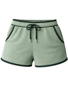 Pantalones Cortos de Felpa de Algodón Personalizados para Mujer, Color Verde Salvia con Contraste de Bosque Oscuro, Cintura Elástica, Ropa Deportiva Informal de Verano - Product Image 1