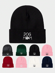 Bonnet brodé « Dog Mom » unisexe, bonnet en tricot d'hiver, style décontracté, adulte, 56-58 cm, bonnet chaud en acrylique, bonnet pour homme - Product Image 1