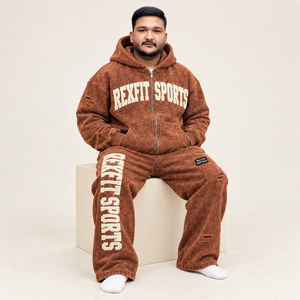 Custom Label unisex Acid Washed Fleece <b>Full</b> <b>Zip</b> <b>Hoodie</b> Wide Leg Sweatpants Applique Casual Tracksuit winter wear - Product Image 3