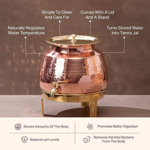 Hammered Copper Beverage <b>Dispenser</b> <b>with</b> <b>Tap</b>, Brass Lid and Stand, Vintage <b>Drink</b> Server for Home, Hotel, Restaurant & Events - Product Image 2