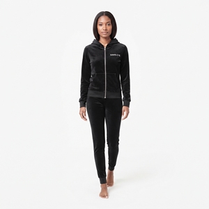 Wholesale Women's Black <b>Velour</b> Hoodie Jogger Set Full Zip Front Logo Casual <b>Tracksuit</b> Autumn Wear - Product Image 4