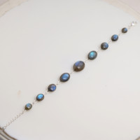 Bracelet en labradorite naturelle, argent sterling 925, labradorite bleue à reflets, cabochon ovale, bracelet ajustable