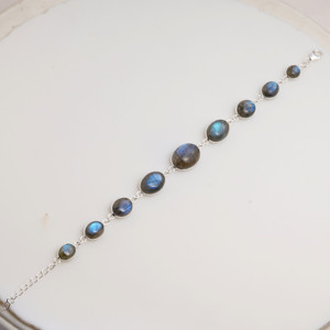 Natural Labradorite <b>Bracelet</b> 925 Sterling Silver Blue Flash Labradorite Oval Cabochon <b>Adjustable</b> Statement <b>Bracelet</b> - Product Image 3