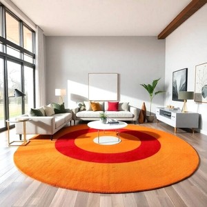 Handmade Wool <b>Round</b> Target Rug Orange Red Hand Tufted Modern Area <b>Carpet</b> for Living Room Bedroom Home Decor Wholesale - Product Image 1