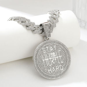 Gold Plated <b>Iced</b> <b>Out</b> Moissanite Pendant Necklace Round Disc <b>Chain</b> Hip Hop Jewelry for Men Women Party Gift - Product Image 5